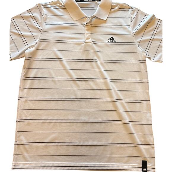 Adidas Polo Shirt Men's XL Short Sleeve White Striped Tennis L - Picture 1 of 8